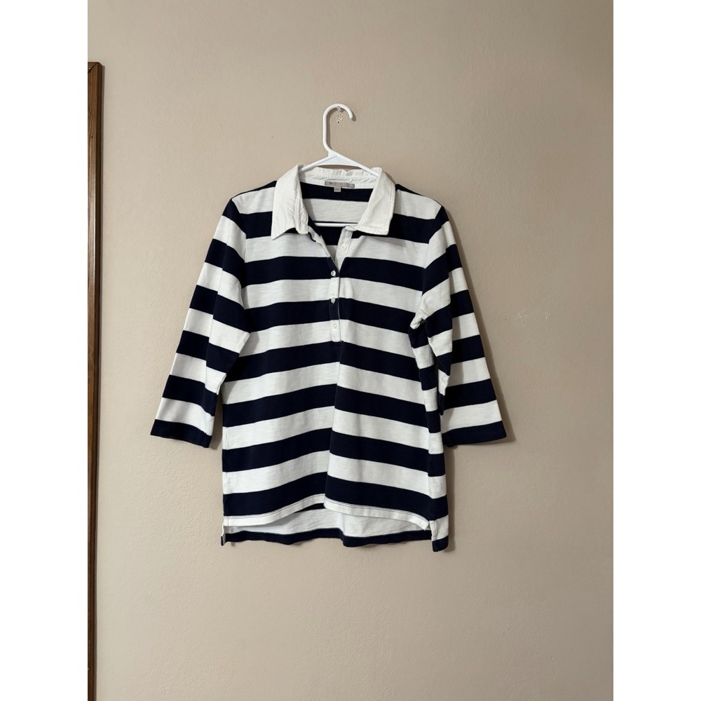 Gap Women's Size L Navy White Striped Rugby Shirt 100% Cotton Fall 2012 Preppy